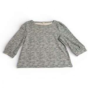 Talbots Textured Jacquard Bateau Neck Blouse Teal & Cream 3/4 Sleeves Size XL